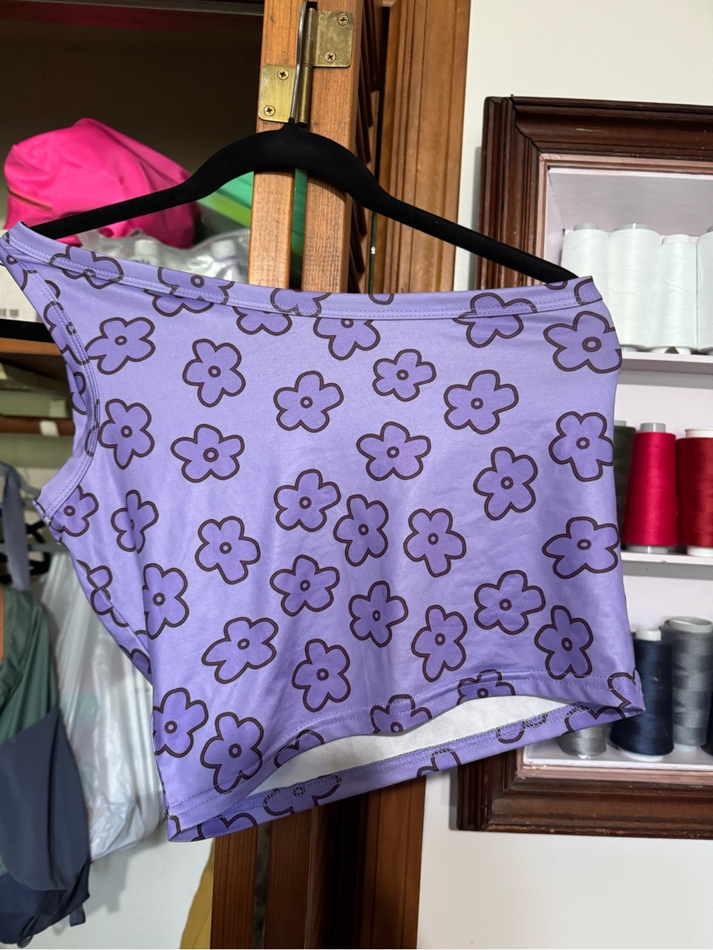 SHEIN Y2K Lavender Floral Print Top- Purple Daisy Pattern